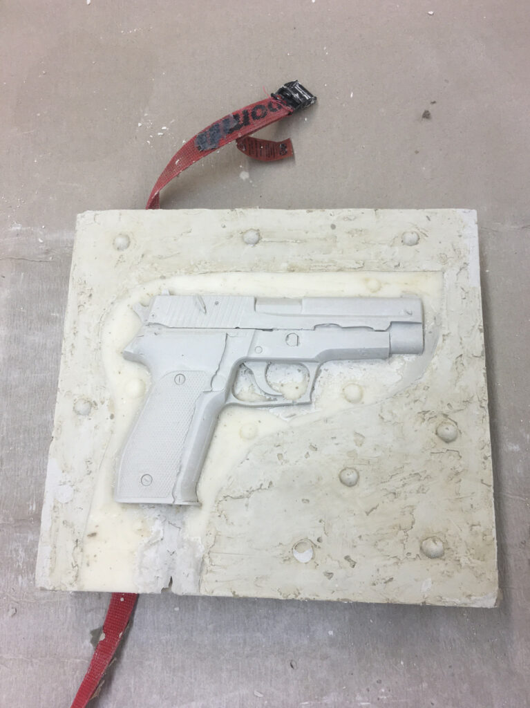 DINA ZAITEV hold my gun 14 Sig Sauer P226 replica, epoxy resin, colored plaster, February 2021