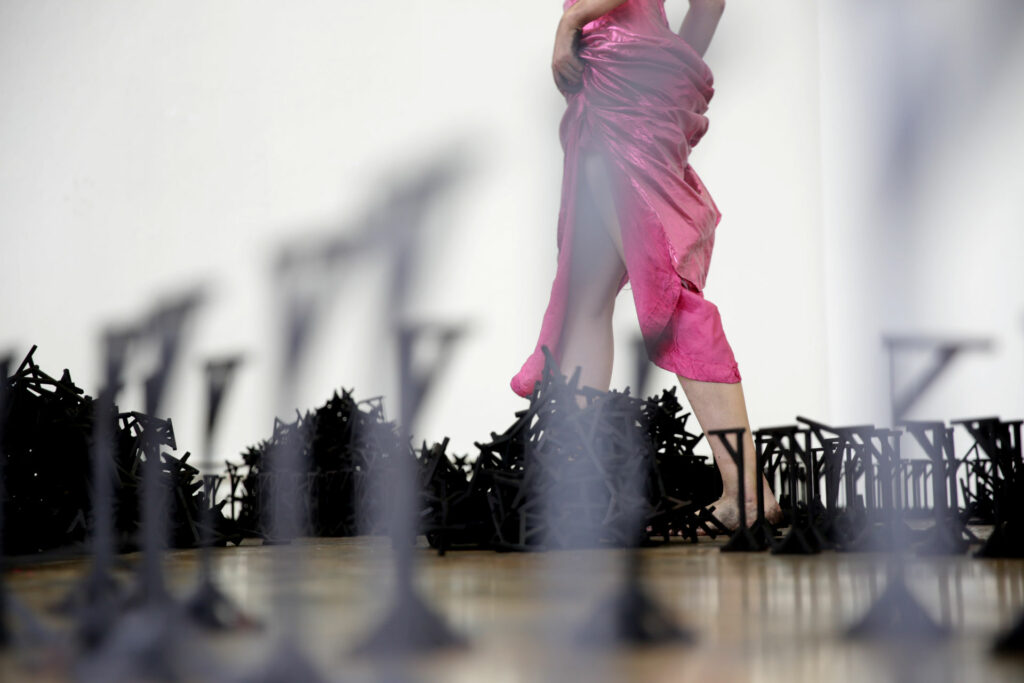 Dina Zaitev Sacred Silence 2040 miniature gallows, burnt mdf, Diploma exhibition Dresden Academy of Fine Art, July - September 2021